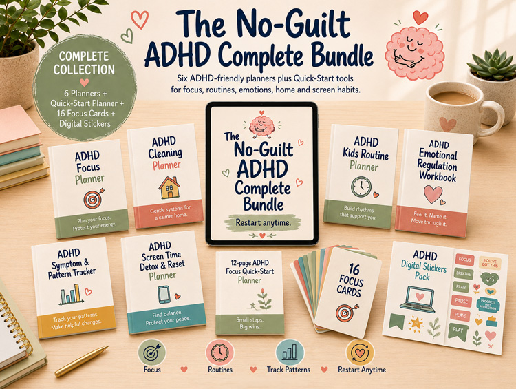ADHD Complete Bundle with printable ADHD planners, focus cards and digital stickers